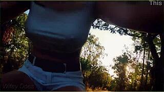 whoa amazing milf flashes big tits on public bike dare