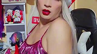 linda navideña shows off her transsexual curves and rich tits in crossdressing tease