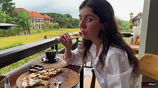 eating pizza cum-covered face in public cafe turns me on