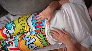 caught stepsis rubbing her wet pussy through leggings then ripped em for pounding