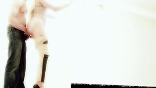 Exotic curvy blonde with huge ass bent over for monster BBC hallway pounding