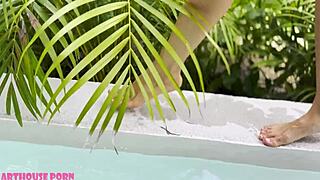 petite colombian latina teen sucks cock then ahegaos during rough pool sex