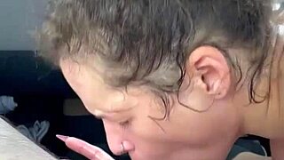 Pretty hooker with big tits watches cum fill her mouth after car fuck