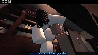 Cock-hungry Roblox bartender gulps multiple loads on debut night collab