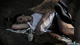 Petite homeless teen scrubbed clean then roughly fucked doggystyle by stranger