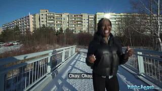 hey josy black rides fat dick showing off big black ass in public pickup