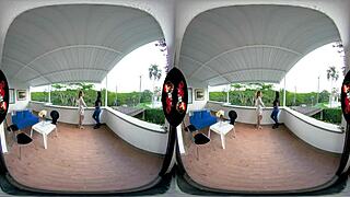Mariana Martix and Veronica Leal in a Latina threesome with VR sex
