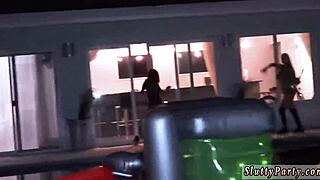 Teen in bikini gives blowjob at party