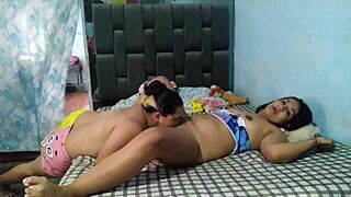 Best friends discover shared man, masturbate pussies and lick asses