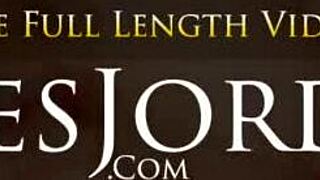 Bambi Barton's first scene contrasts bad ass blonde in lingerie sucking cock for facial