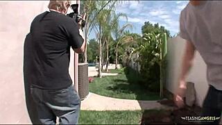 Racy blonde forgot her porn request but continues happily