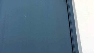 Why is that mature shaved amateur jacking off his cock at the outdoor door?