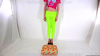 Beautiful woman steps on cushion in high heels