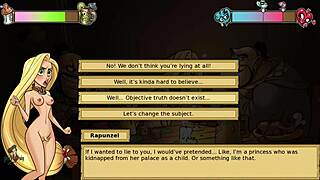 In Iris Quest Part 5, the blonde princess feels so slutty in this threesome with Rapunzel, spitting and cumming hard