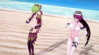 genshin impact mmd rockabye rosaria kuki shinobu in 3d anime