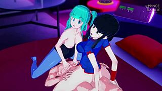 bulma and chichi getting wild in a threesome 😍