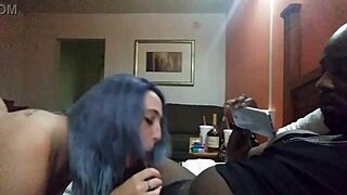 Sucking big black cock while moaning in hotel
