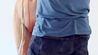 teen girl strips nude playing with balloons in the room