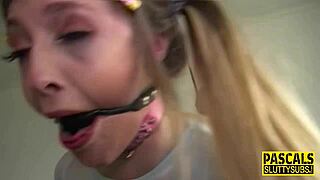 kinky bdsm whore gags on toy, wanna see her bound and submissive?