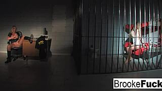 brooke banner plays both the cop and the inmate, getting her big tits and ass involved in some naughty police roleplay