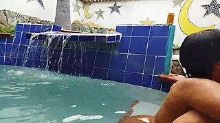 Hey, Imagine Us In The Pool Together, Mature Brunette And Young Guy From Different Countries Having Fun