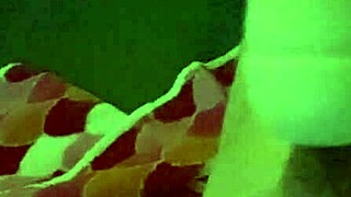 Using magic wand on husband's cock to make him cum.