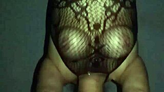 Chubby mexican wife in fishnets bounces her big tits for voyeur