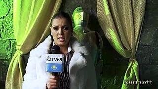 Intense Fucking In A Hot Threesome With Brunette Domme And Reporter.