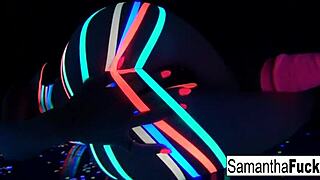 Samantha Saint shines in a steamy black light solo session. Her hot moves will captivate you.