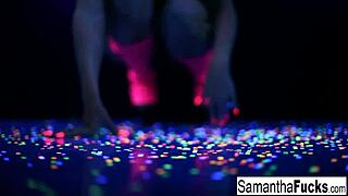 Samantha Saint shines in a steamy black light solo session. Her hot moves will captivate you.