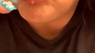 marcy diamond giving SLOPPY blowjob to lollipop with tons of spit