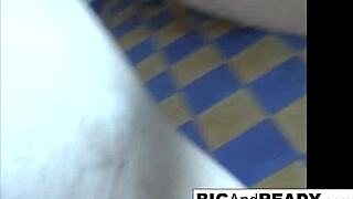 Daniele plays with her fat ass and big tits while sucking cock and getting cumshot!