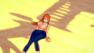 nami from one piece gives an amazing handjob on the beach with joi 😍