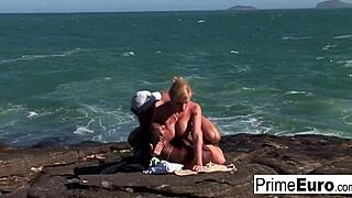 Busty blonde Tarra enjoys interracial sex with a white and a black man