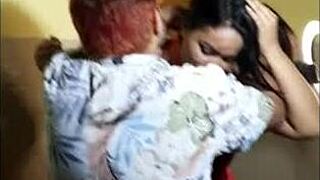 During christmas time see the brunette enter the cock and suck it really well