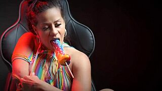 Sexy Latina Sucks Lollipop and Talks Dirty