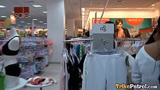 cock craving asian fucks stranger during shopping spree, getting facial and cumshot