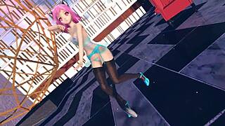 Pink cat in lingerie from touhou r-18 mmd, huge tits and boobs