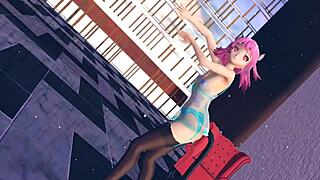 Pink cat in lingerie from touhou r-18 mmd, huge tits and boobs