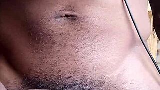 Stroking that big black cock until cum hits the floor, homemade style.