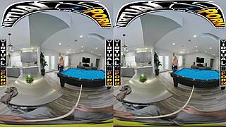 Playing Billiards Turns Fun with Latina MILF Caitlin Bell in Virtual Game.