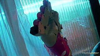 Blonde rollerblades in pink stockings around boyfriend then bends over for blowjob