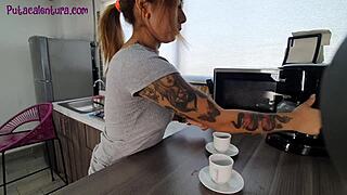 Watch my wife prepare a hot breakfast with her ass and blowjob