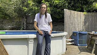 brunette in wetlook casting interview shares her feelings