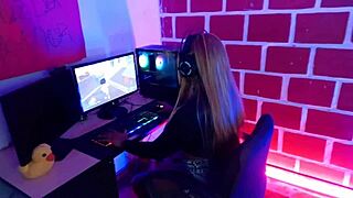 Teen brunette slut discovered on Twitch stream by stepbrother who fucks her.