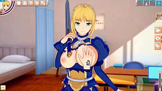 Fate Saber's Big Tits Rubbed In 3D Hentai Anime!