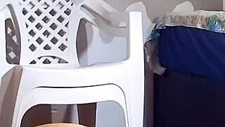 Chubby girl shows off big ass with massive dildo