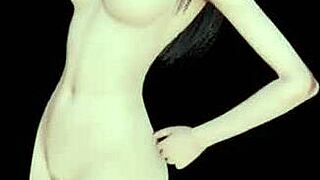 Japanese babe Tifa strips down and dances erotically