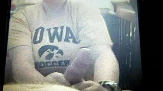 The bbw wife with big tits gives blowjob.