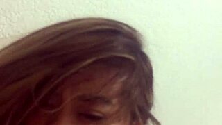 Latina teen gives sloppy blowjob to big tits